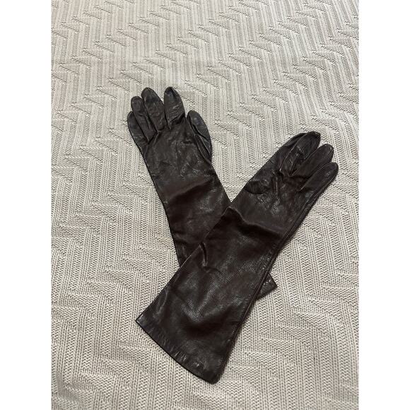 Vintage brown leather mid arm length gloves size 7 - Picture 1 of 8
